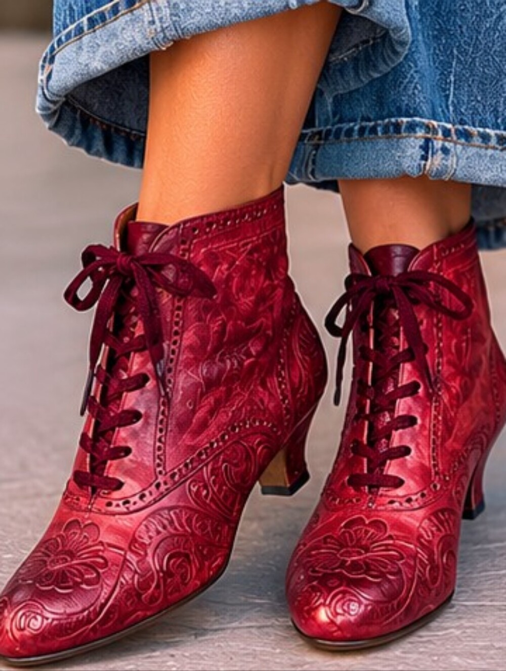 Vintage Perry Ellis Lace-Up Leather Ankle Boots Victorian-inspired design